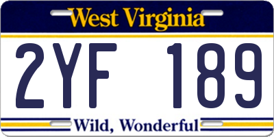 WV license plate 2YF189