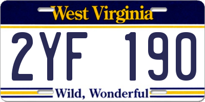 WV license plate 2YF190