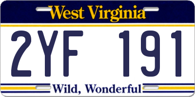 WV license plate 2YF191