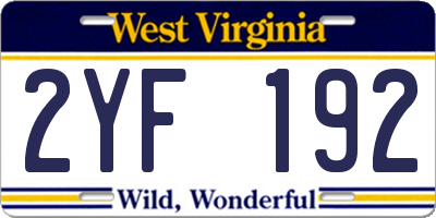 WV license plate 2YF192