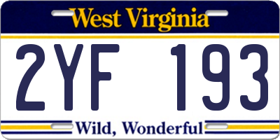 WV license plate 2YF193