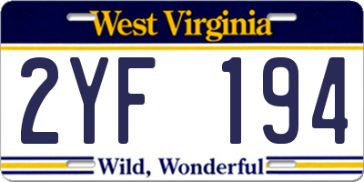 WV license plate 2YF194