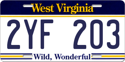 WV license plate 2YF203