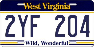 WV license plate 2YF204