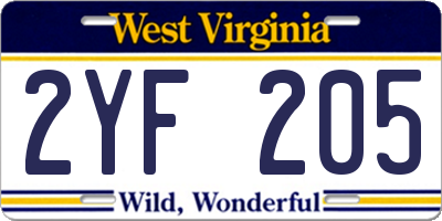 WV license plate 2YF205