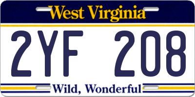 WV license plate 2YF208