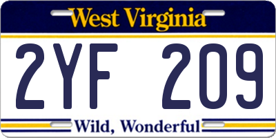 WV license plate 2YF209