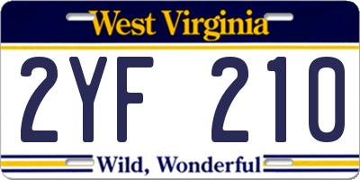 WV license plate 2YF210