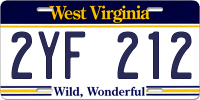 WV license plate 2YF212