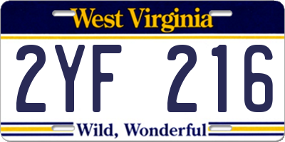 WV license plate 2YF216