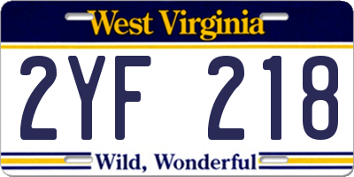 WV license plate 2YF218