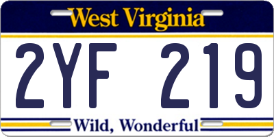 WV license plate 2YF219