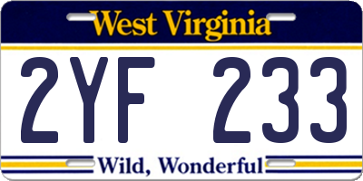 WV license plate 2YF233