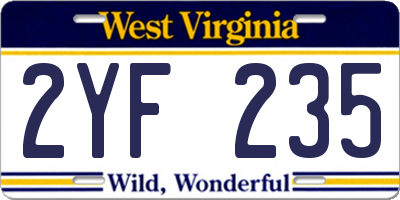 WV license plate 2YF235