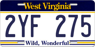 WV license plate 2YF275