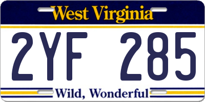 WV license plate 2YF285