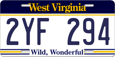 WV license plate 2YF294