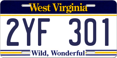 WV license plate 2YF301