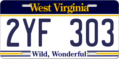 WV license plate 2YF303