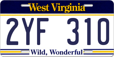 WV license plate 2YF310