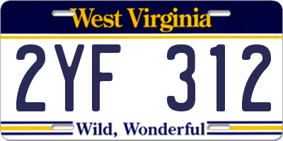 WV license plate 2YF312