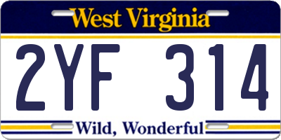 WV license plate 2YF314