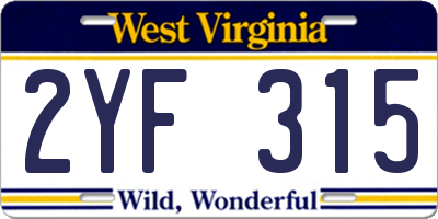 WV license plate 2YF315
