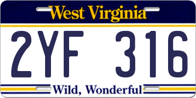WV license plate 2YF316