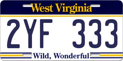 WV license plate 2YF333
