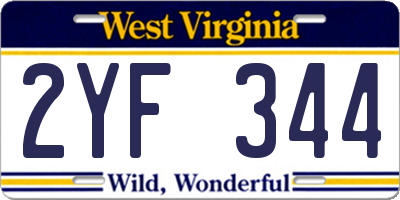 WV license plate 2YF344