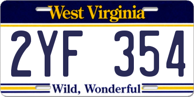 WV license plate 2YF354