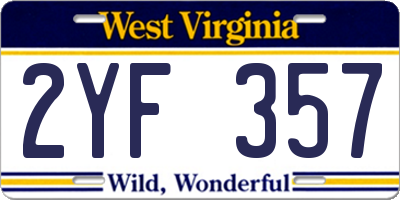 WV license plate 2YF357