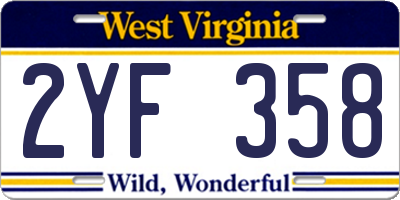 WV license plate 2YF358