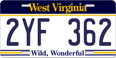 WV license plate 2YF362