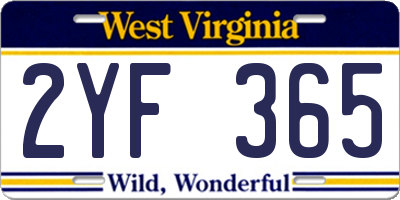 WV license plate 2YF365