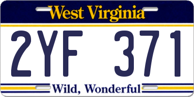 WV license plate 2YF371