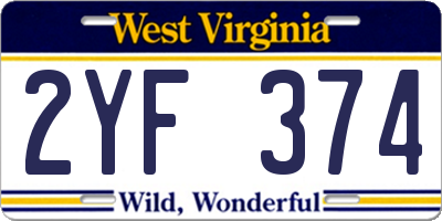 WV license plate 2YF374