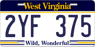 WV license plate 2YF375