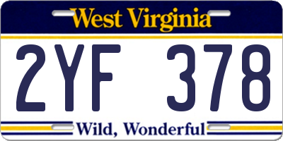 WV license plate 2YF378