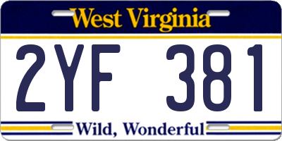 WV license plate 2YF381