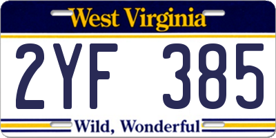 WV license plate 2YF385