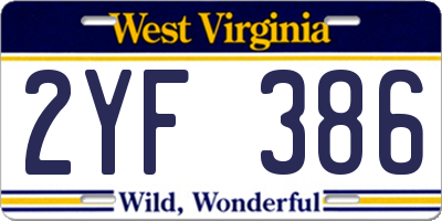 WV license plate 2YF386