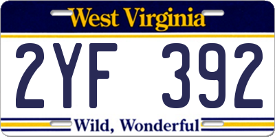 WV license plate 2YF392