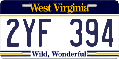 WV license plate 2YF394