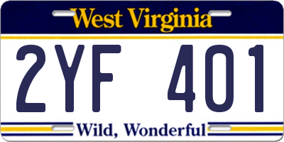 WV license plate 2YF401