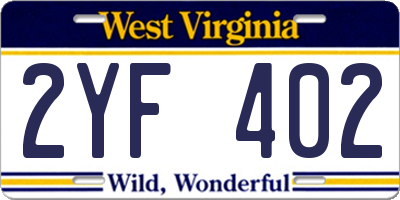 WV license plate 2YF402