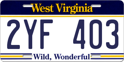 WV license plate 2YF403