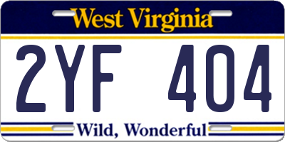 WV license plate 2YF404