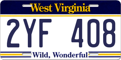 WV license plate 2YF408
