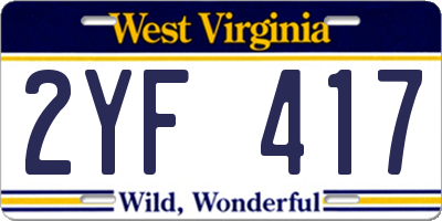 WV license plate 2YF417